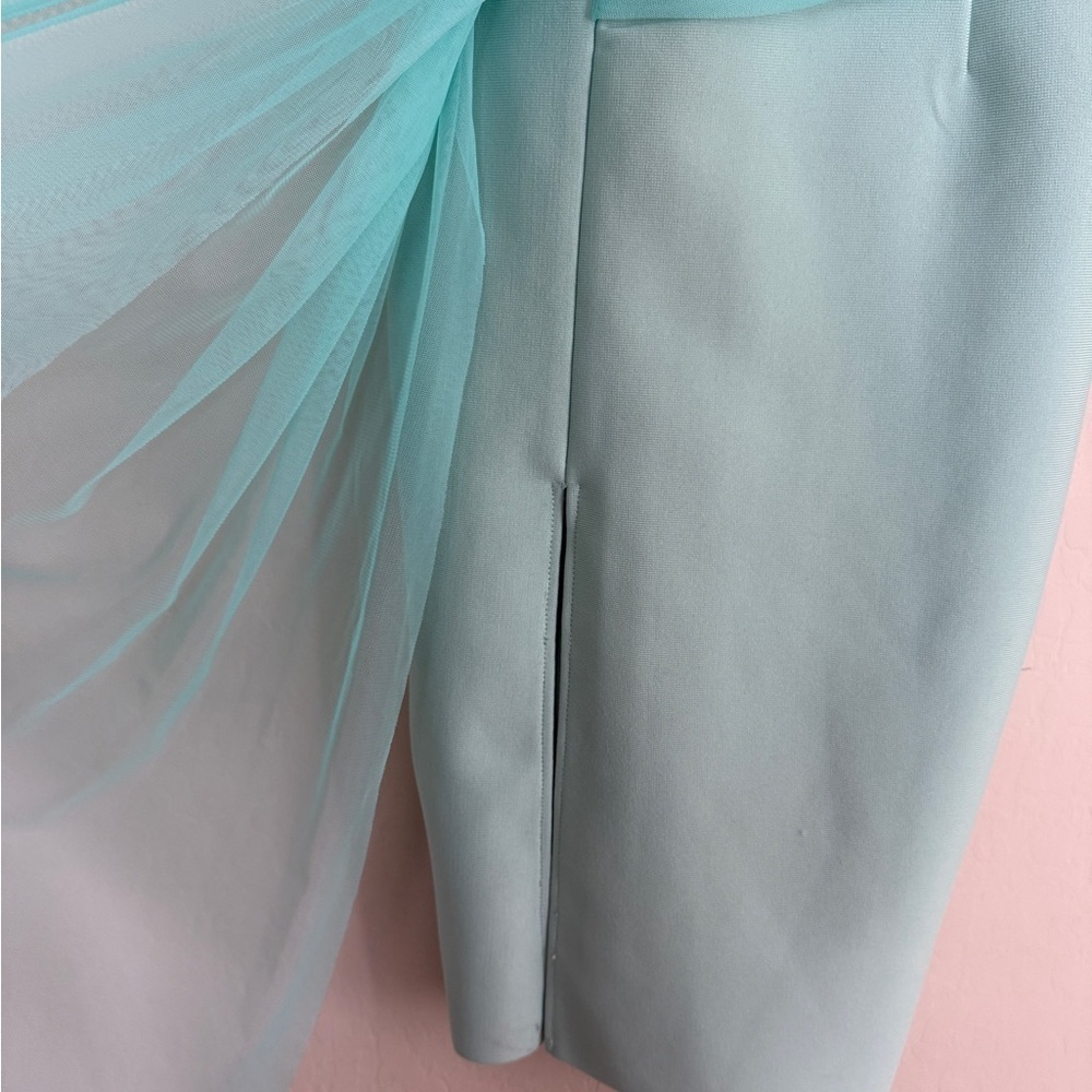 Weasel Wear Pinup Dress Water Cascading Bandage Aqua Mermaid Sheer Pencil XS - Picture 3 of 14